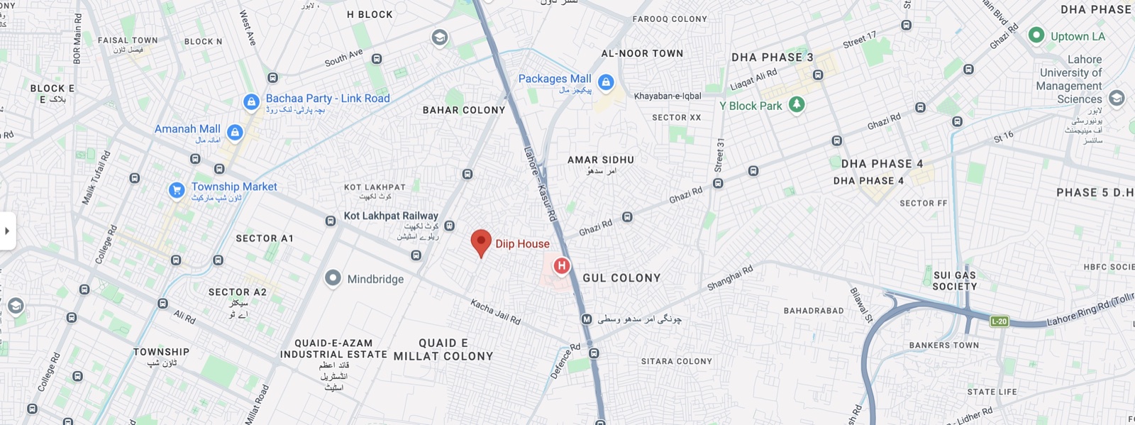 Map showing Diip House in Al-Rehmat Project, Lahore
